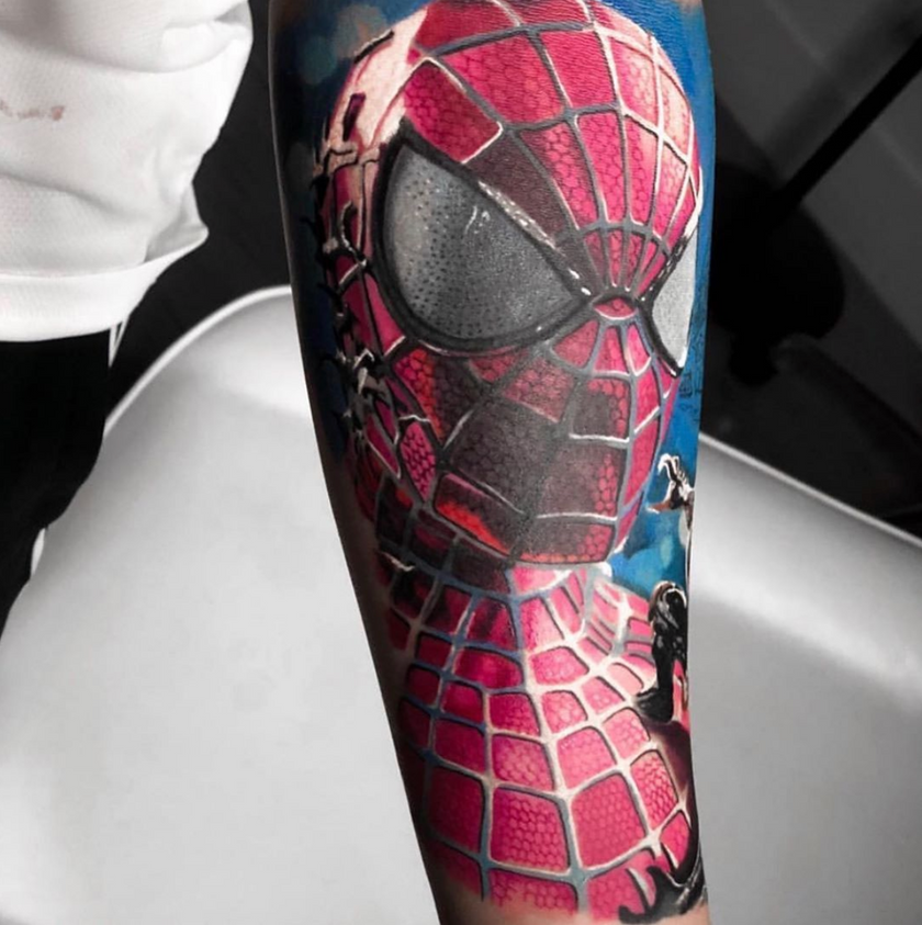 Alejandro Salas realistic Spiderman tattoo