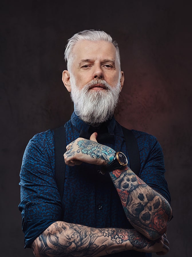 Bearded And Tattooed Older Man